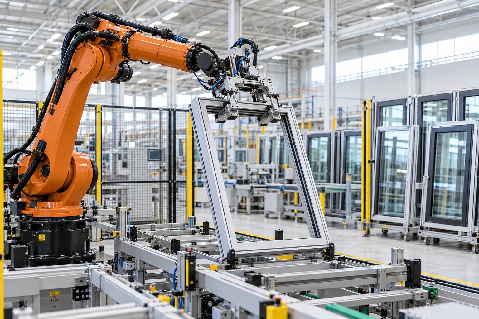 Illustration of robotic aluminium window manufacturing